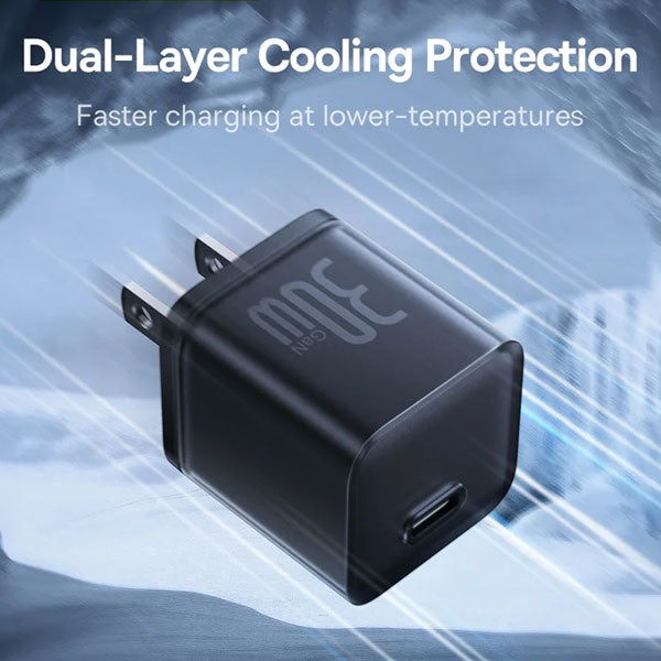 Cargador rápido USB-C Baseus GaN5S 30 W, 1 puerto, enchufe US - Achorao