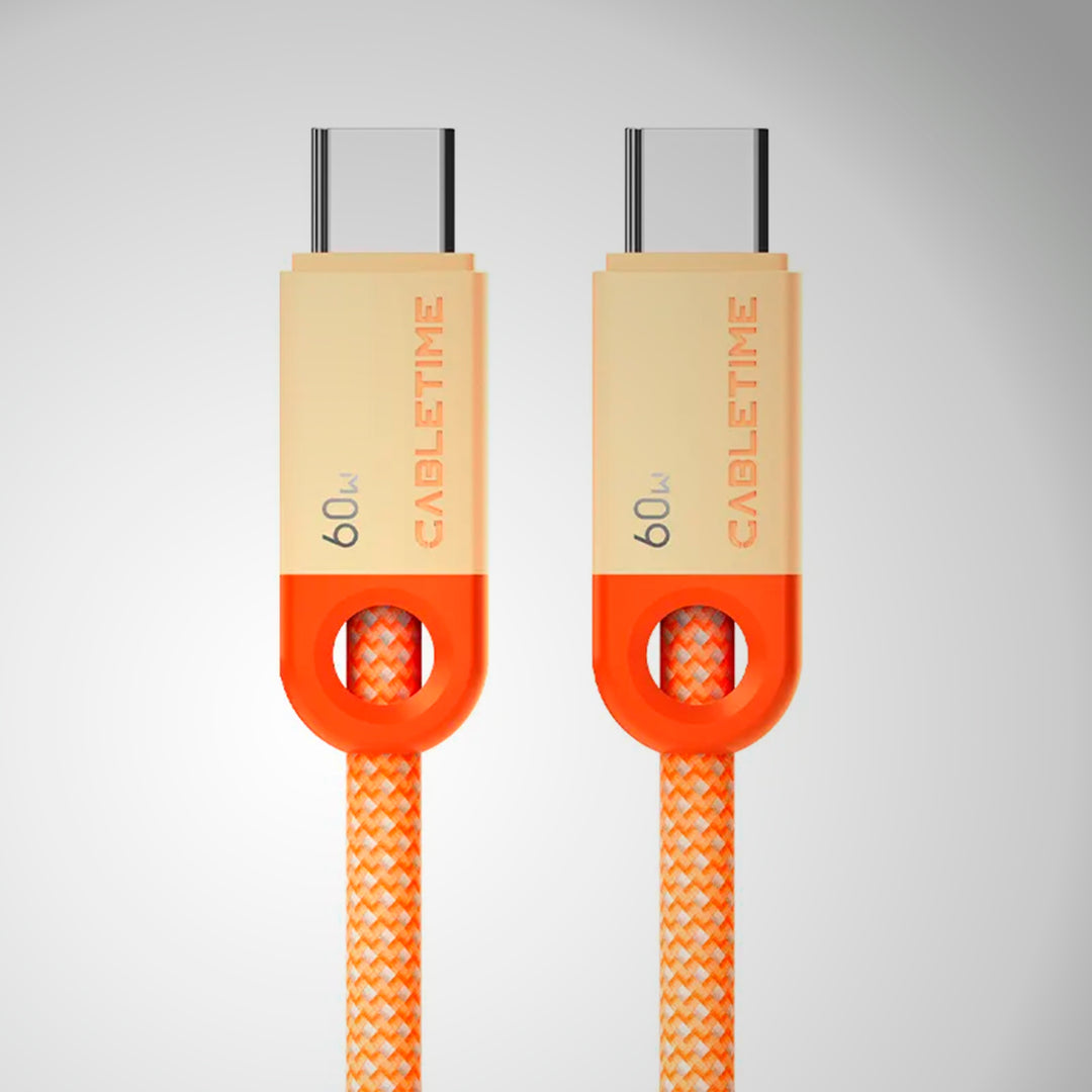 Cable USB-C a USB-C Trenzado CABLETIME CUP5H | Carga Rápida 60W, 1 Metro, Naranja
