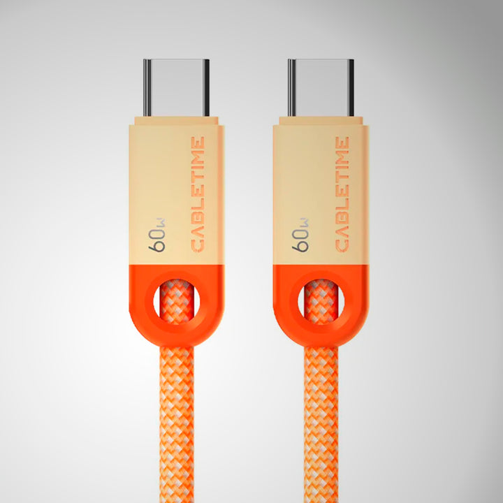 Cable USB-C a USB-C Trenzado CABLETIME CUP5H | Carga Rápida 60W, 1 Metro, Naranja