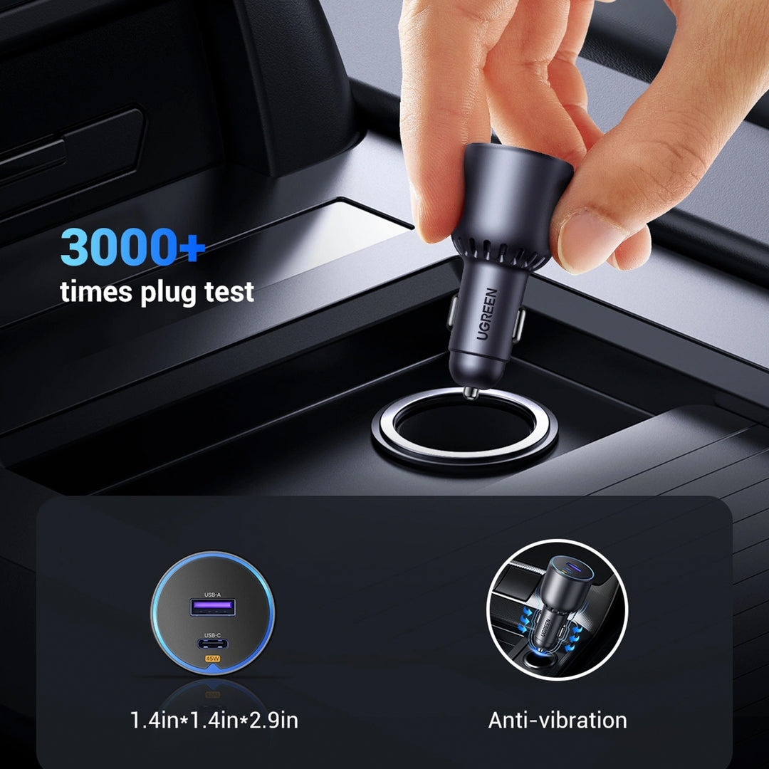 Cargador rápido para auto UGREEN de 63 W con puerto USB-C y USB-A, EC701