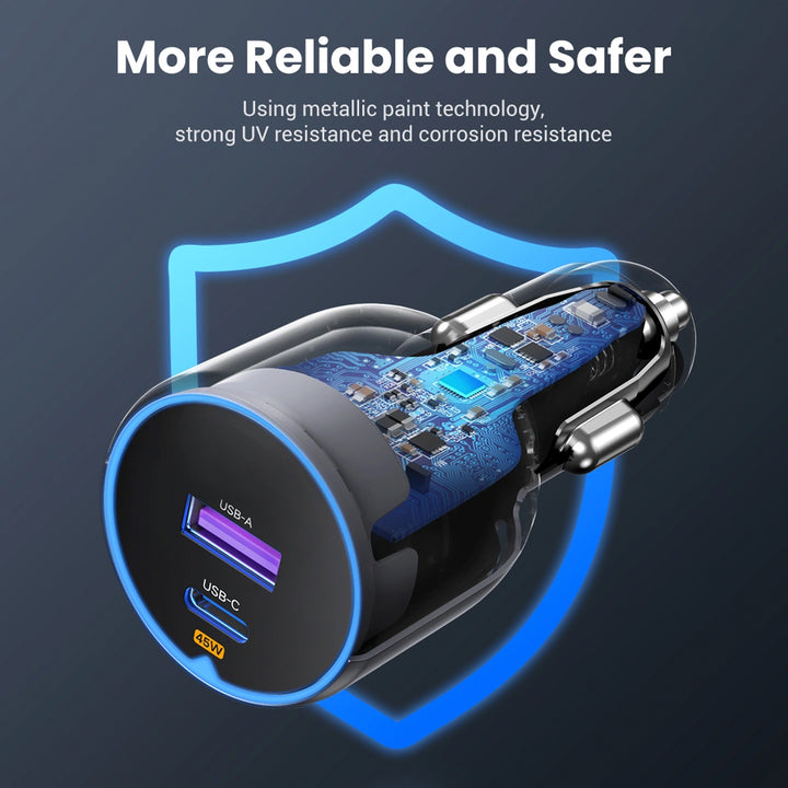 Cargador rápido para auto UGREEN de 63 W con puerto USB-C y USB-A, EC701