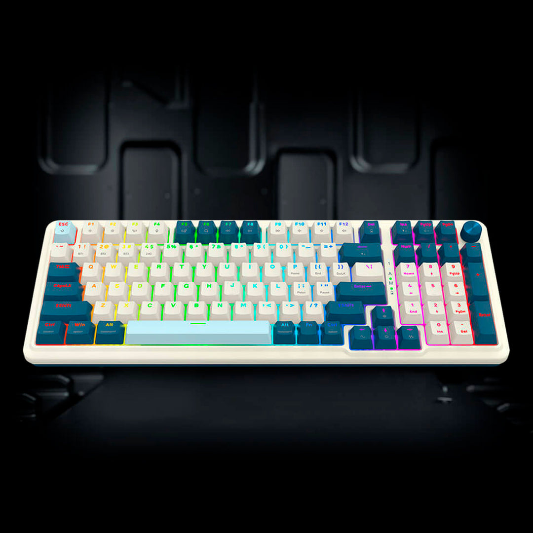 Teclado Gamer Mecánico Redragon EISA K686 Pro, Inalámbrico, RGB, Color Blanco/Azul, DEMO - Achorao