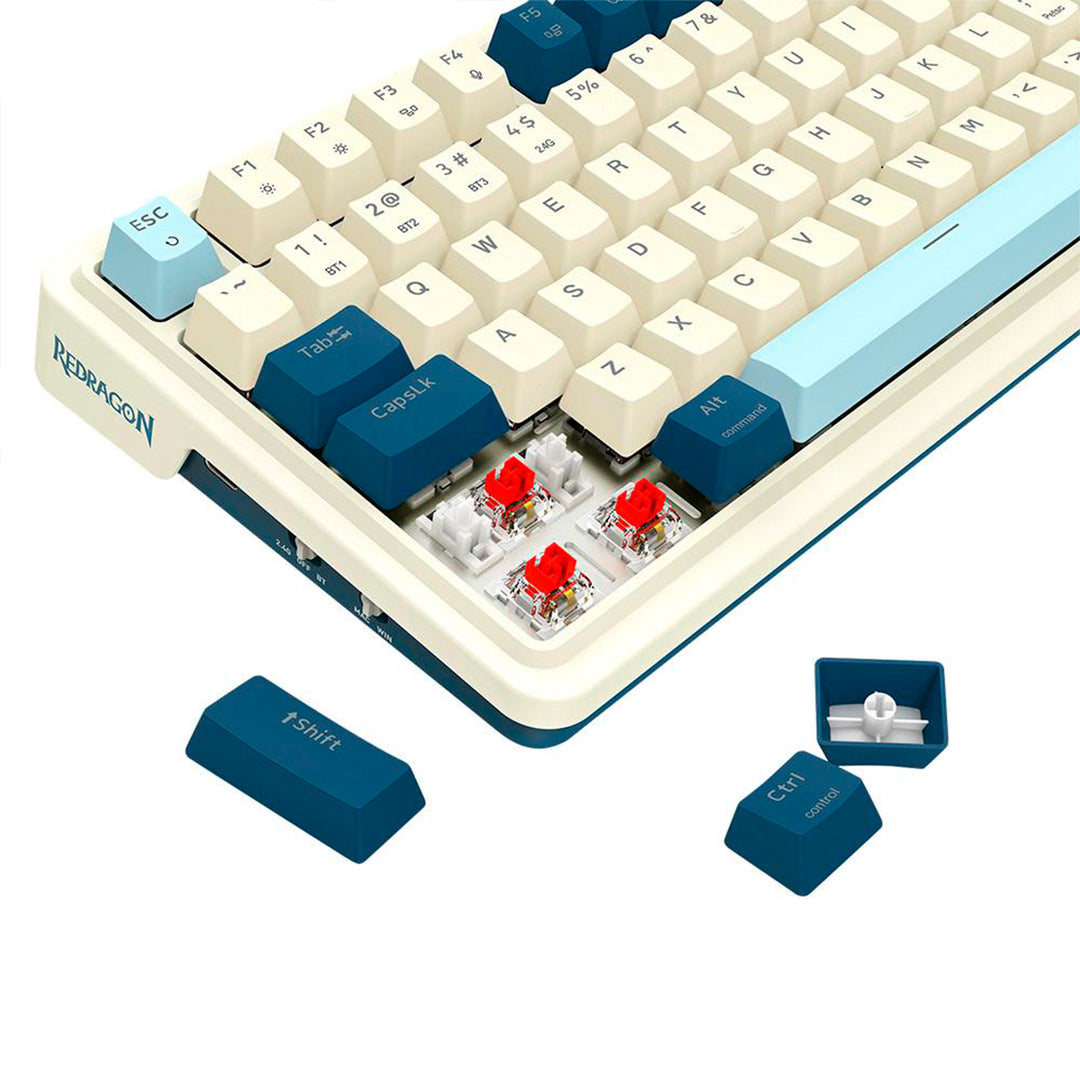 Teclado Gamer Mecánico Redragon EISA K686 Pro, Inalámbrico, RGB, Color Blanco/Azul, DEMO - Achorao