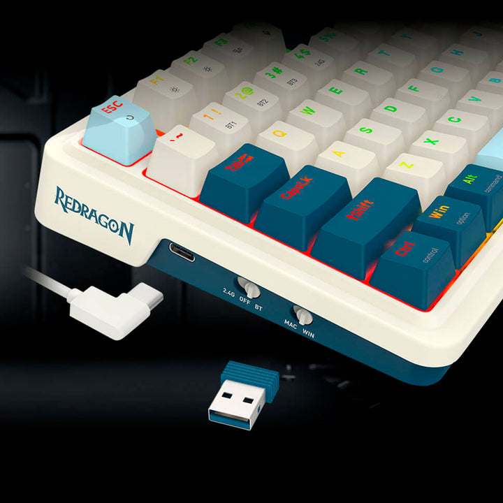 Teclado Gamer Mecánico Redragon EISA K686 Pro, Inalámbrico, RGB, Color Blanco/Azul, DEMO - Achorao
