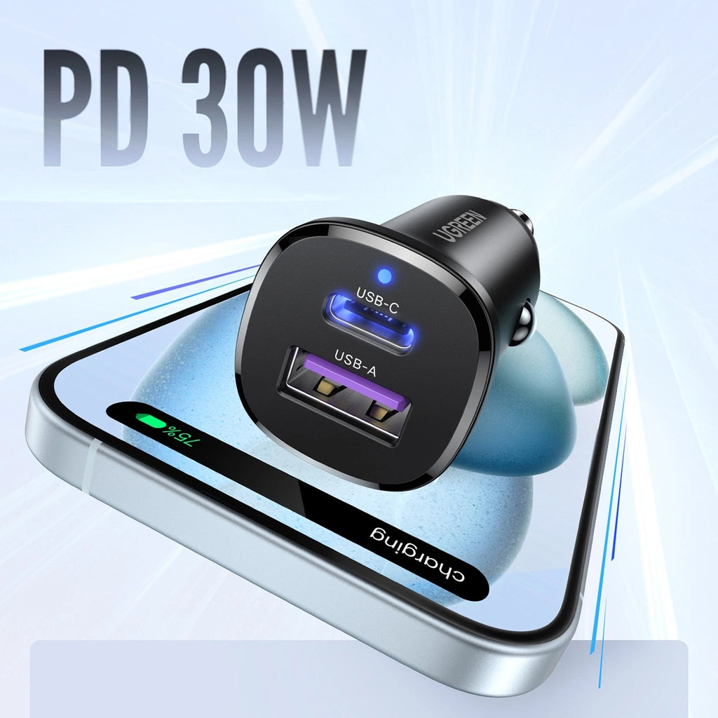 Cargador para autos UGREEN 30W 2-Port Fast Car Charger 25845 EC305