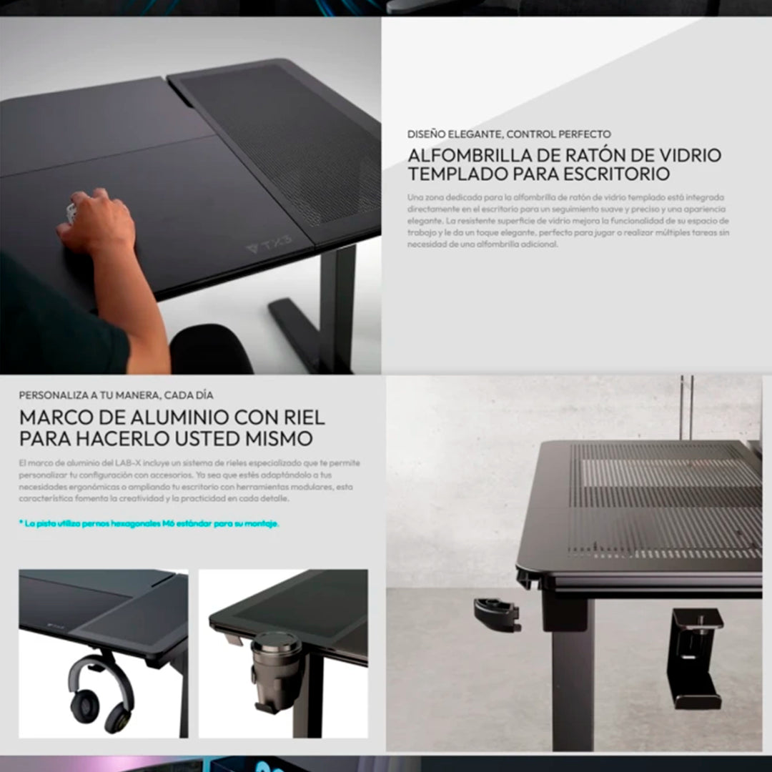 Escritorio gamer ThunderX3 Lab-X Lite con superficie de textura de fibra de carbono