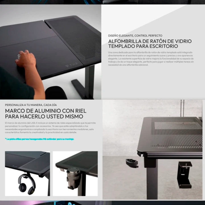 Escritorio gamer ThunderX3 Lab-X Lite con superficie de textura de fibra de carbono