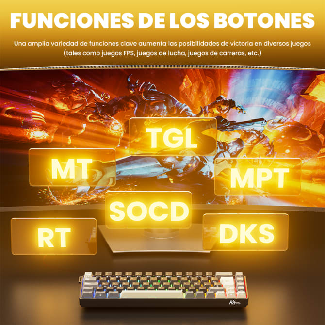Teclado mecánico gamer Royal Kludge RK68 HE Cableado Español PHANTOM - MINT MAGNETIC SWITCH
