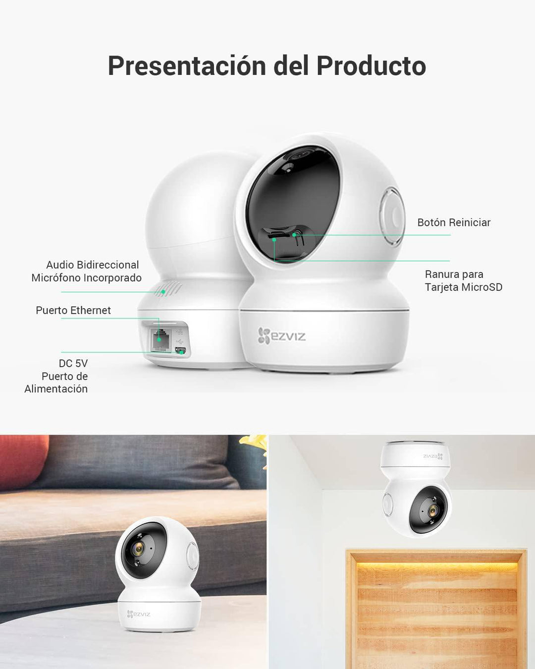 Camara de Seguridad Inteligente Ezviz C6N interior - 2MP - Vista 360° - Lente 4MM - Achorao