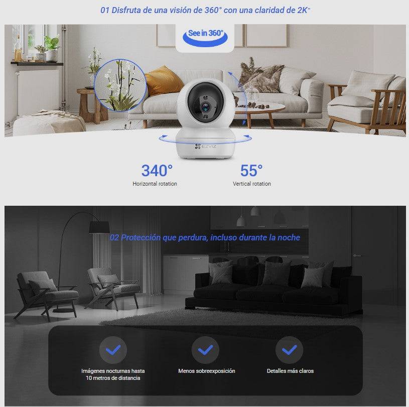 Camara de Seguridad Inteligente Ezviz H6c pro 2K+Interior  4MP - Lente 4MM - Achorao