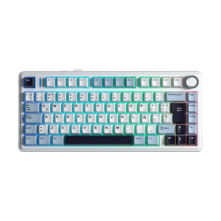 Teclado gamer Aula F75 Rainbow Cableado Ingles Blue/white/dark purple-pink switch DEMO