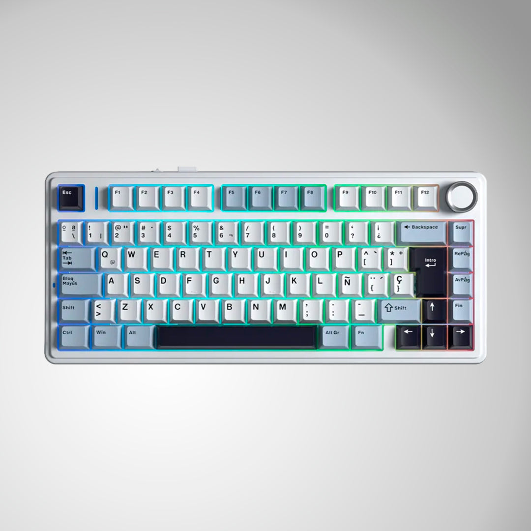 Teclado gamer Aula F75 Rainbow Cableado Ingles Blue/white/dark purple-pink switch DEMO