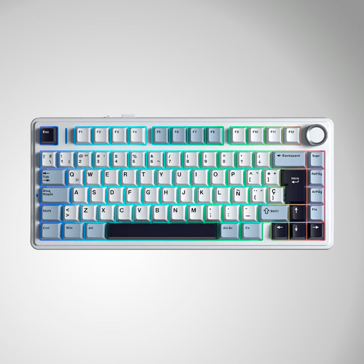 Teclado gamer Aula F75 Rainbow Cableado Ingles Blue/white/dark purple-pink switch DEMO