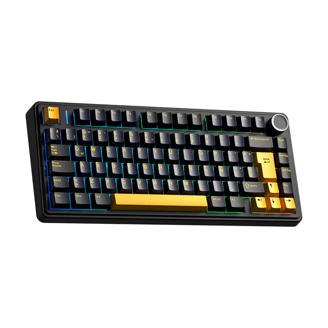 Teclado mecánico gamer Aula F75, inalámbrico, Español, RGB, Reaper Switch Black/Yellow DEMO