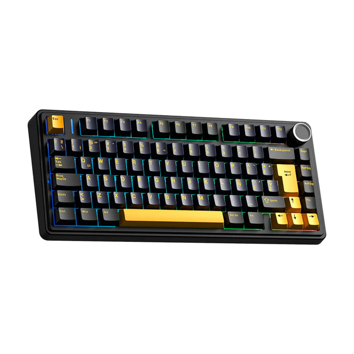 Teclado mecánico gamer Aula F75, inalámbrico, Español, RGB, Reaper Switch Black/Yellow DEMO