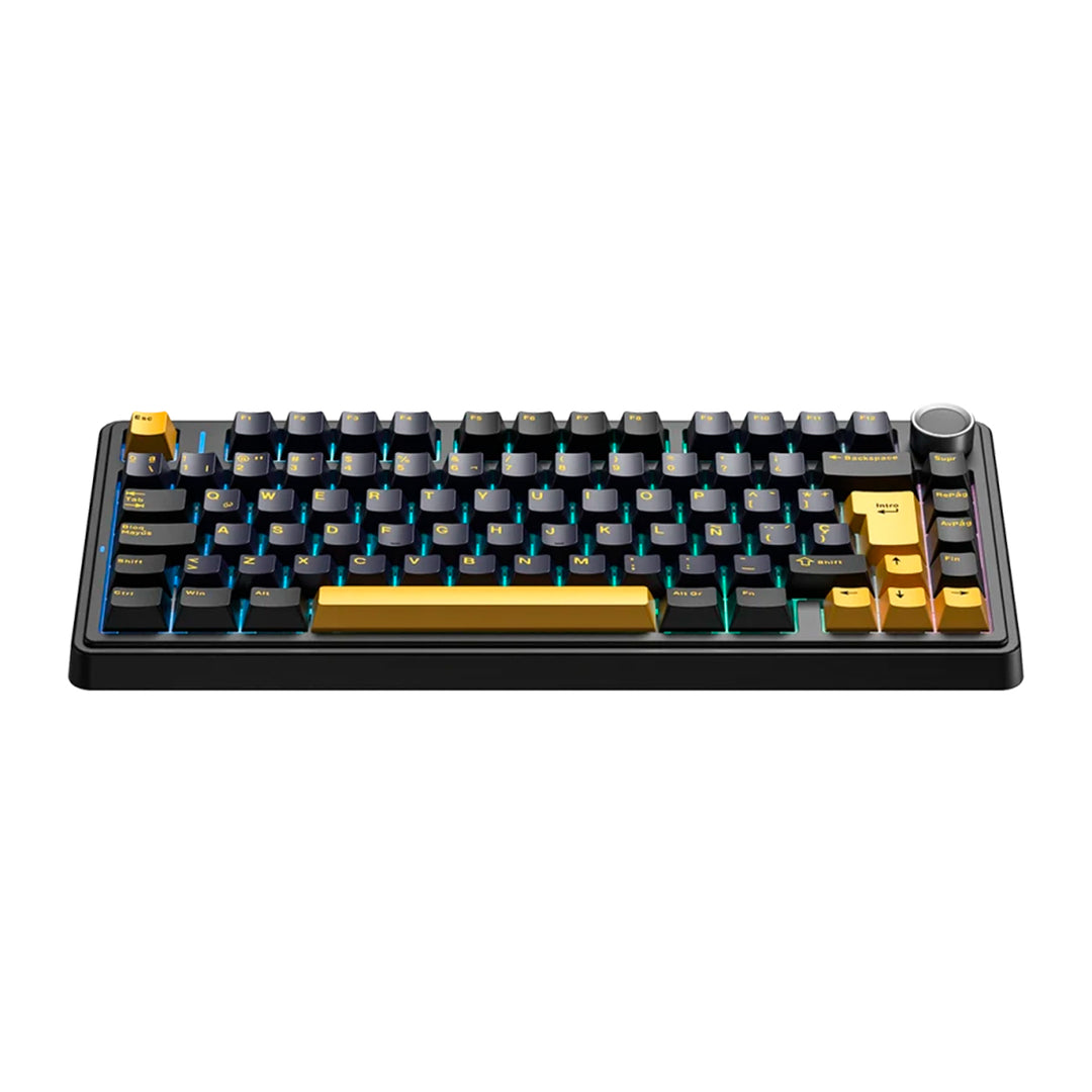 Teclado mecánico gamer Aula F75, inalámbrico, Español, RGB, Reaper Switch Black/Yellow DEMO