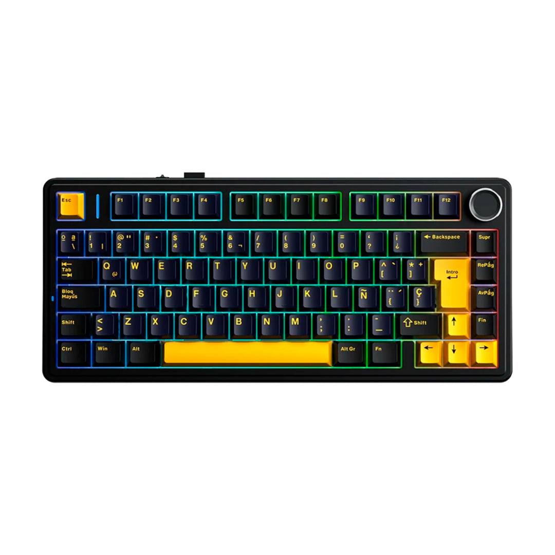 Teclado mecánico gamer Aula F75, inalámbrico, Español, RGB, Reaper Switch Black/Yellow DEMO