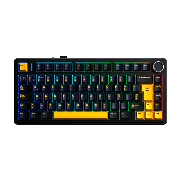 Teclado mecánico gamer Aula F75, inalámbrico, Español, RGB, Reaper Switch Black/Yellow DEMO