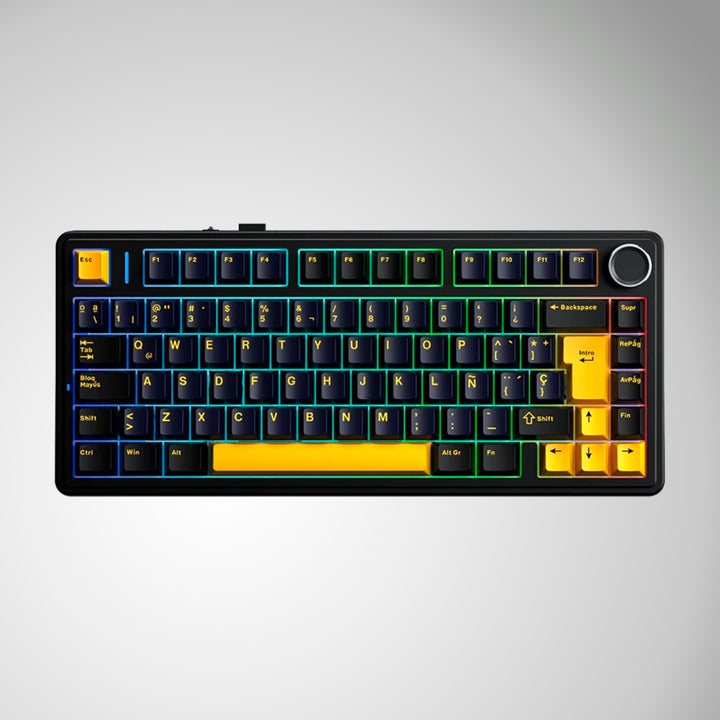 Teclado mecánico gamer Aula F75, inalámbrico, Español, RGB, Reaper Switch Black/Yellow DEMO
