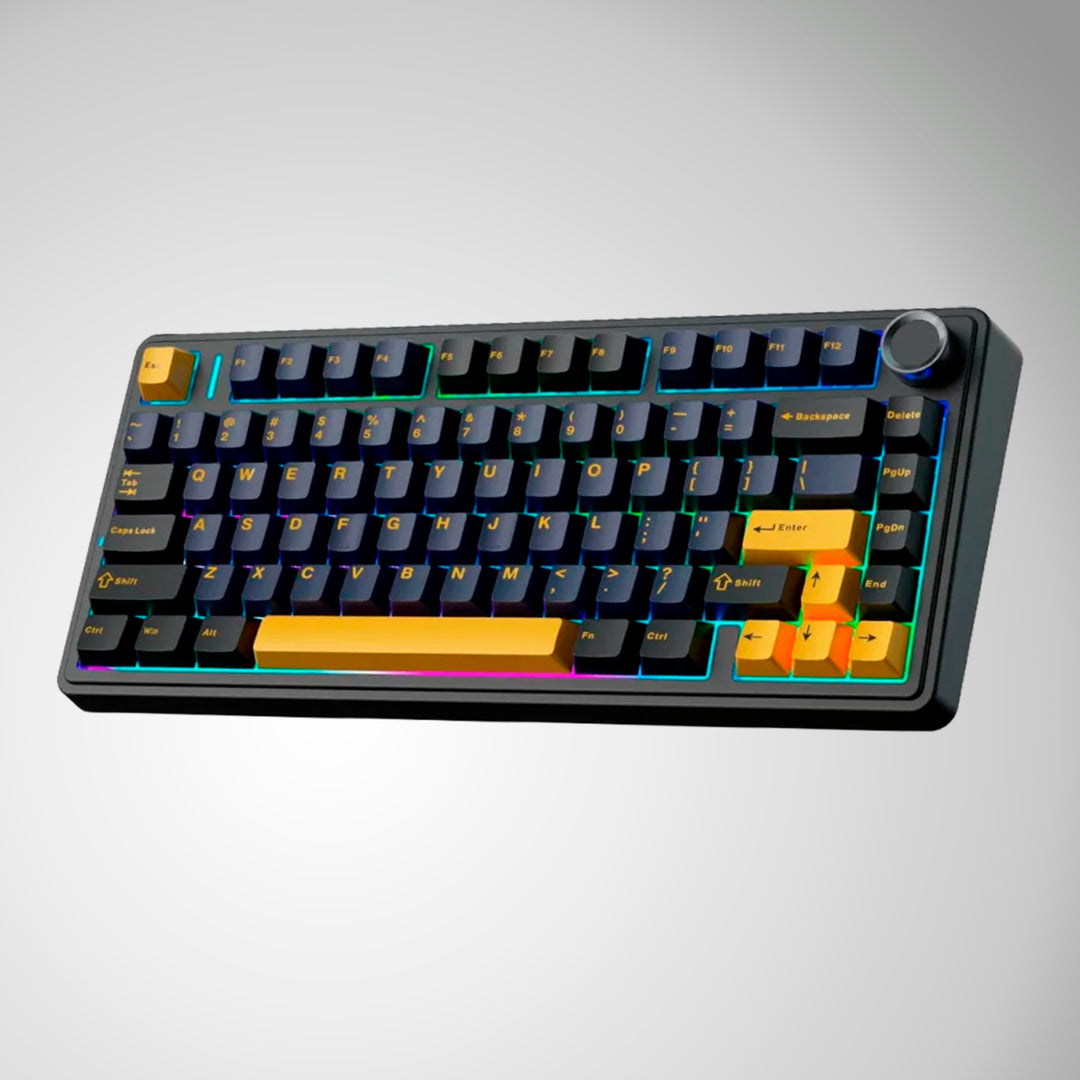 Teclado Aula F75 Rainbow Cableado Inglés BLACK/YELLOW - PINK SWITCH - Achorao