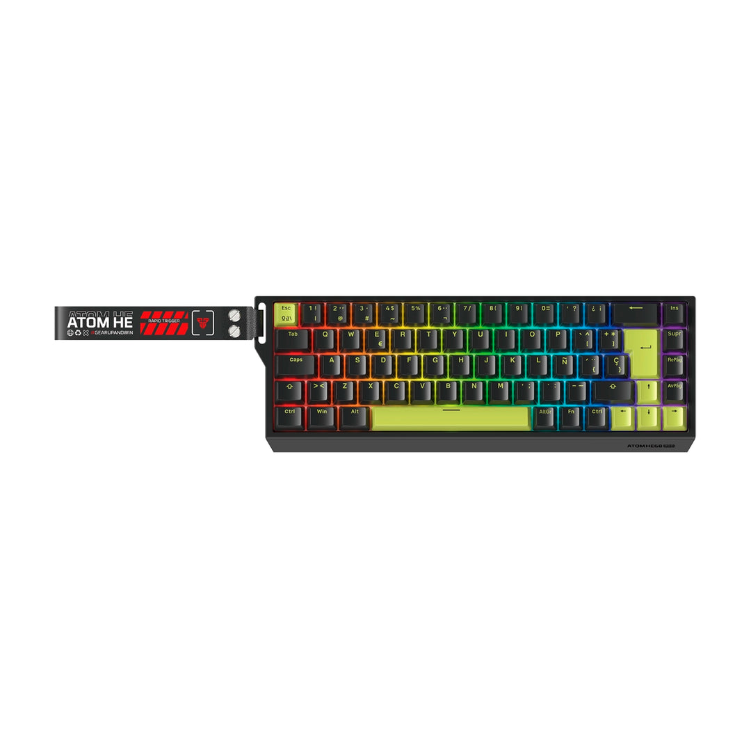 Teclado mecánico gamer inalámbrico Fantech ATOM HE68 PRO MK922 negro, formato 65% con distribución español