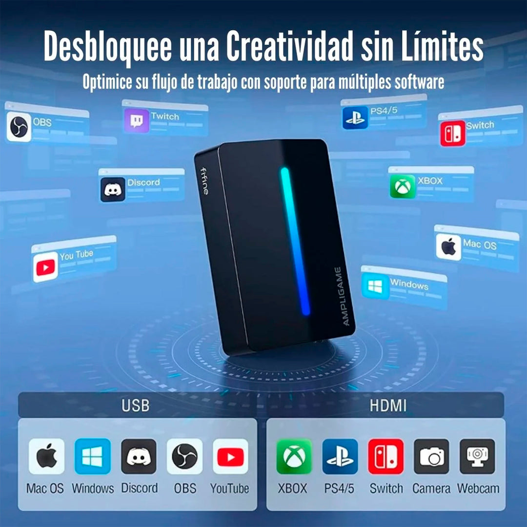 Capturadora de video FIFINE Ampligame V3  Records 1080P/60 PS5/Xbox/Switch/Mobile/Camera en PC/Laptop con 4K/30 Pass-through - Achorao
