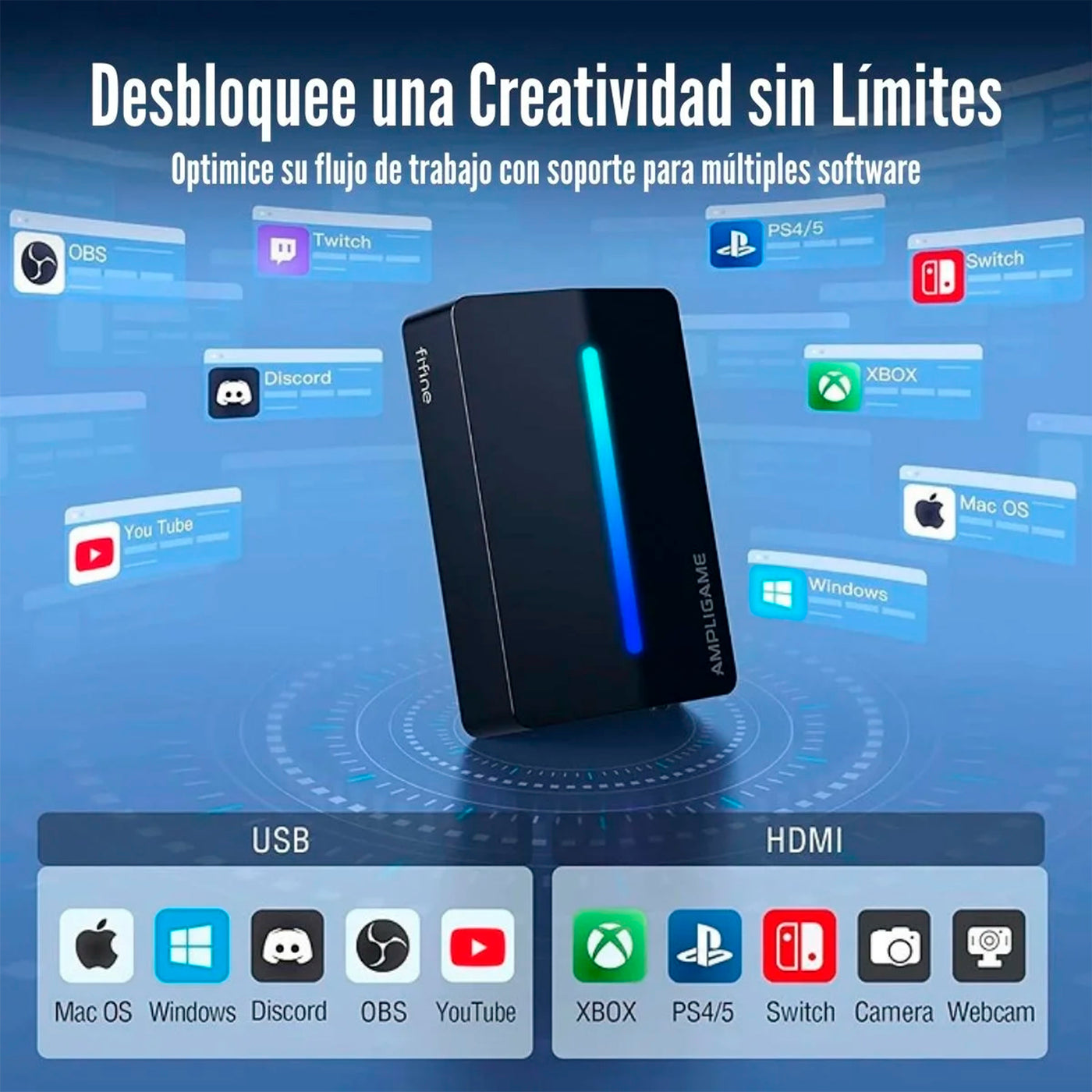 Capturadora de video FIFINE Ampligame V3  Records 1080P/60 PS5/Xbox/Switch/Mobile/Camera en PC/Laptop con 4K/30 Pass-through - Achorao