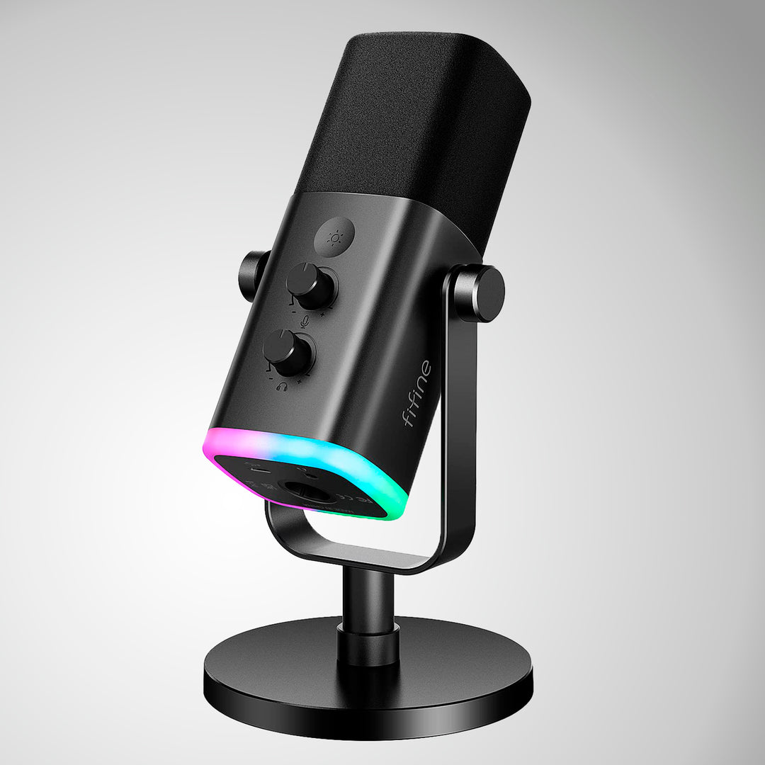 Micrófono dinámico FIFINE AM8 WHITE con RGB Touch-mute, Controles de E/S, Monitoreo en Vivo para Streaming - Achorao