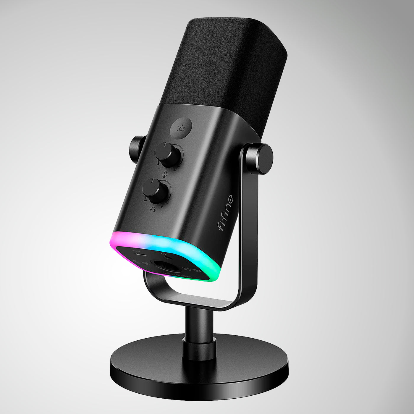 Micrófono dinámico FIFINE AM8 WHITE con RGB Touch-mute, Controles de E/S, Monitoreo en Vivo para Streaming - Achorao