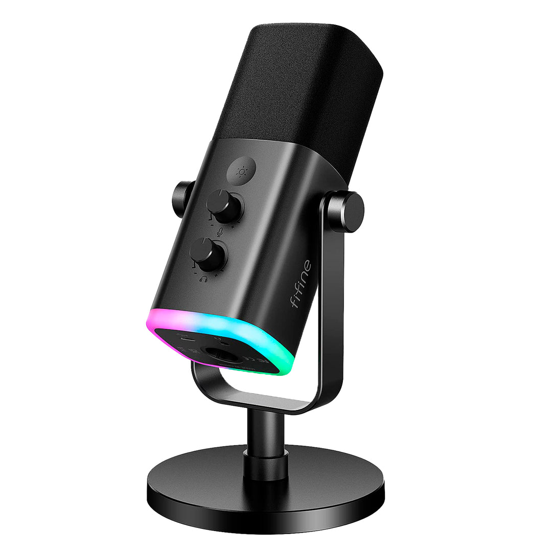 Micrófono dinámico FIFINE AM8 WHITE con RGB Touch-mute, Controles de E/S, Monitoreo en Vivo para Streaming - Achorao