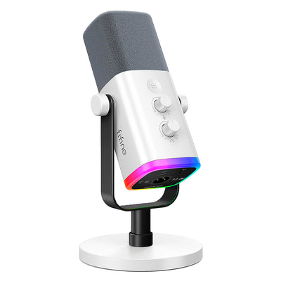 Micrófono dinámico FIFINE AM8 WHITE con RGB Touch-mute, Controles de E/S, Monitoreo en Vivo para Streaming - Achorao