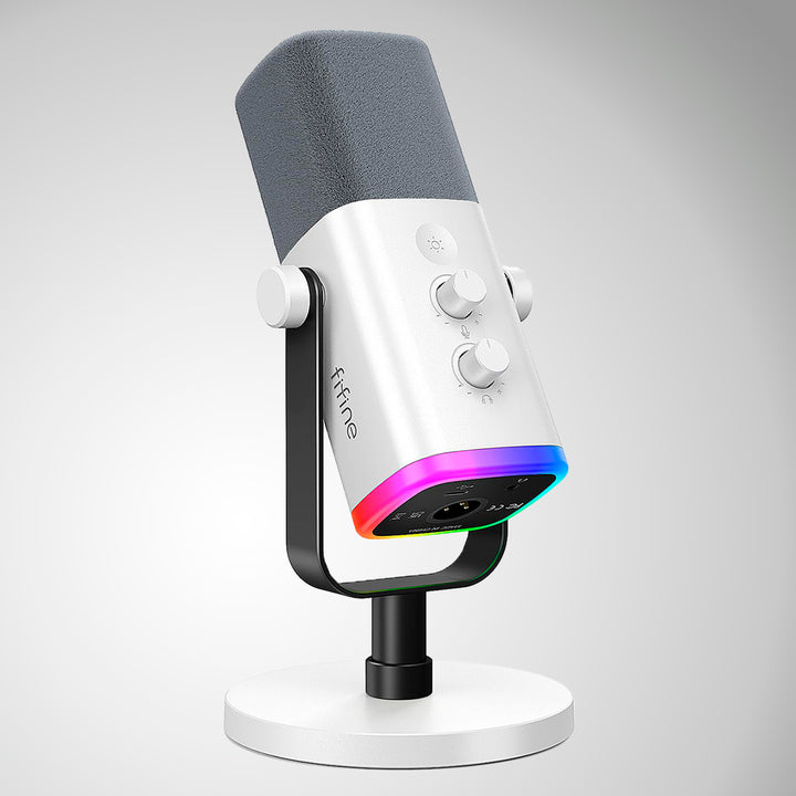 Micrófono dinámico FIFINE AM8 WHITE con RGB Touch-mute, Controles de E/S, Monitoreo en Vivo para Streaming - Achorao