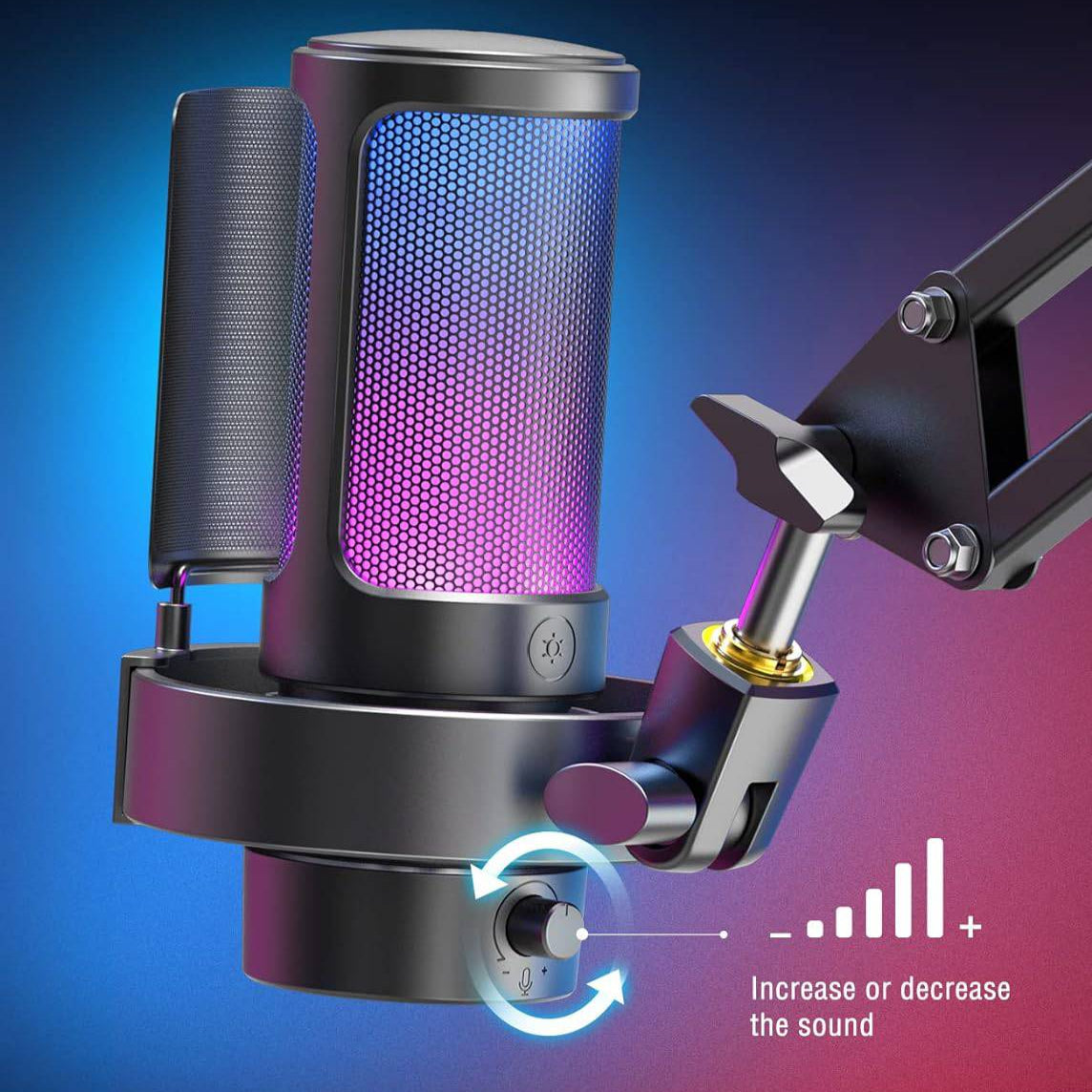 Microfono Fifine A8 Black Mac/PS4/PS5, con control RGB, silencio táctil - Achorao