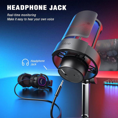 Microfono Fifine A8 Black Mac/PS4/PS5, con control RGB, silencio táctil - Achorao