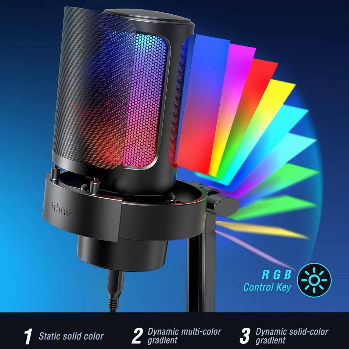 Microfono Fifine A8 Black Mac/PS4/PS5, con control RGB, silencio táctil - Achorao