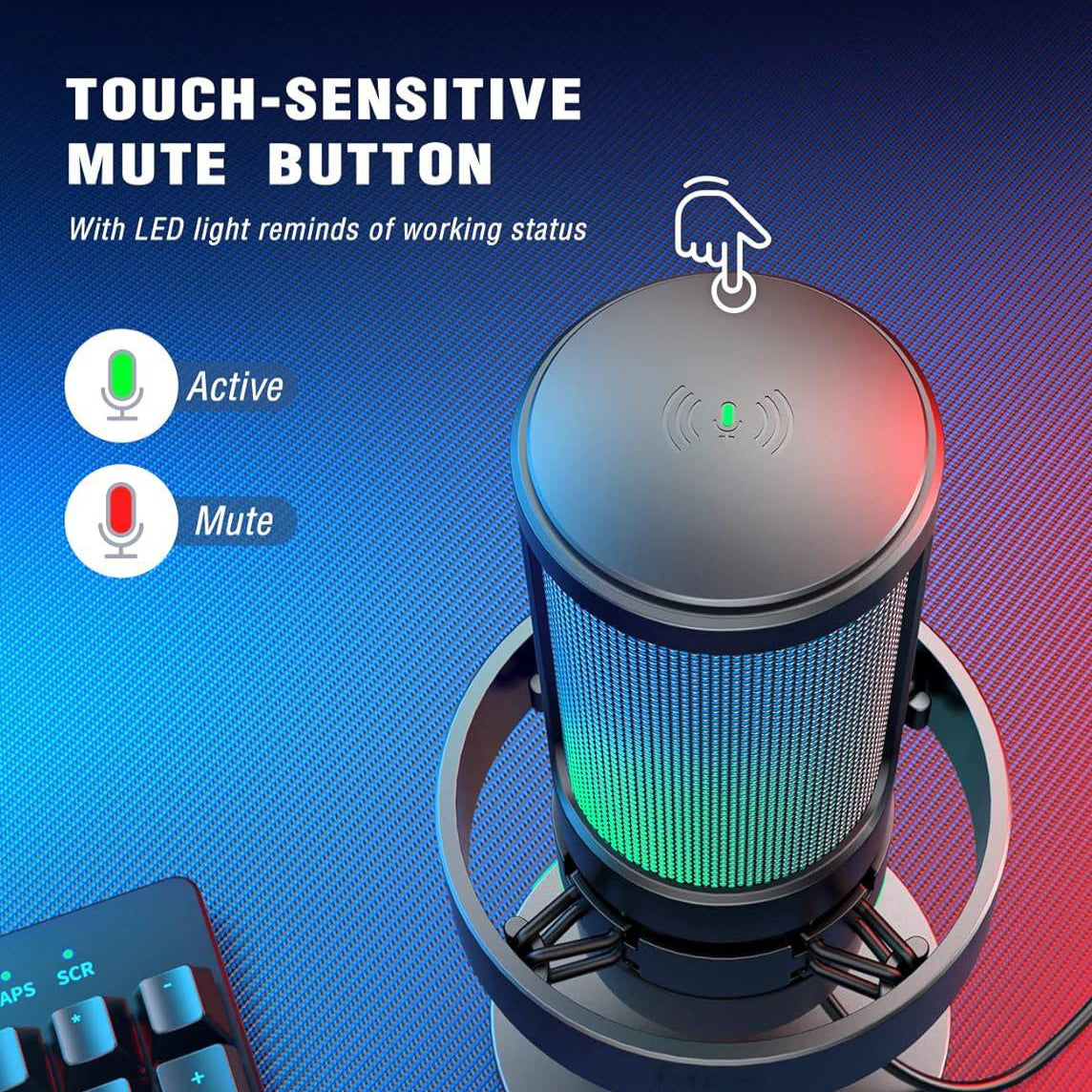 Microfono Fifine A8 Black Mac/PS4/PS5, con control RGB, silencio táctil - Achorao