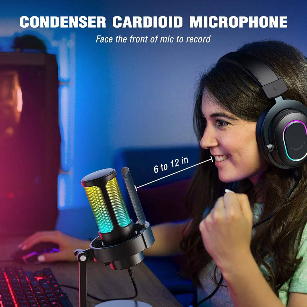 Microfono Fifine A8 Black Mac/PS4/PS5, con control RGB, silencio táctil - Achorao