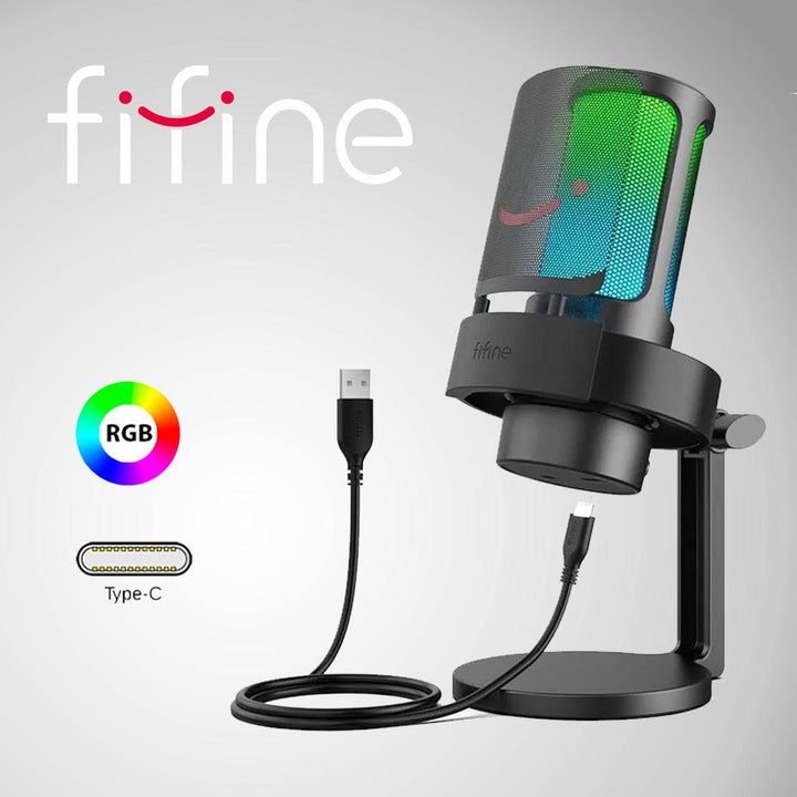 Microfono Fifine A8 Black Mac/PS4/PS5, con control RGB, silencio táctil - Achorao