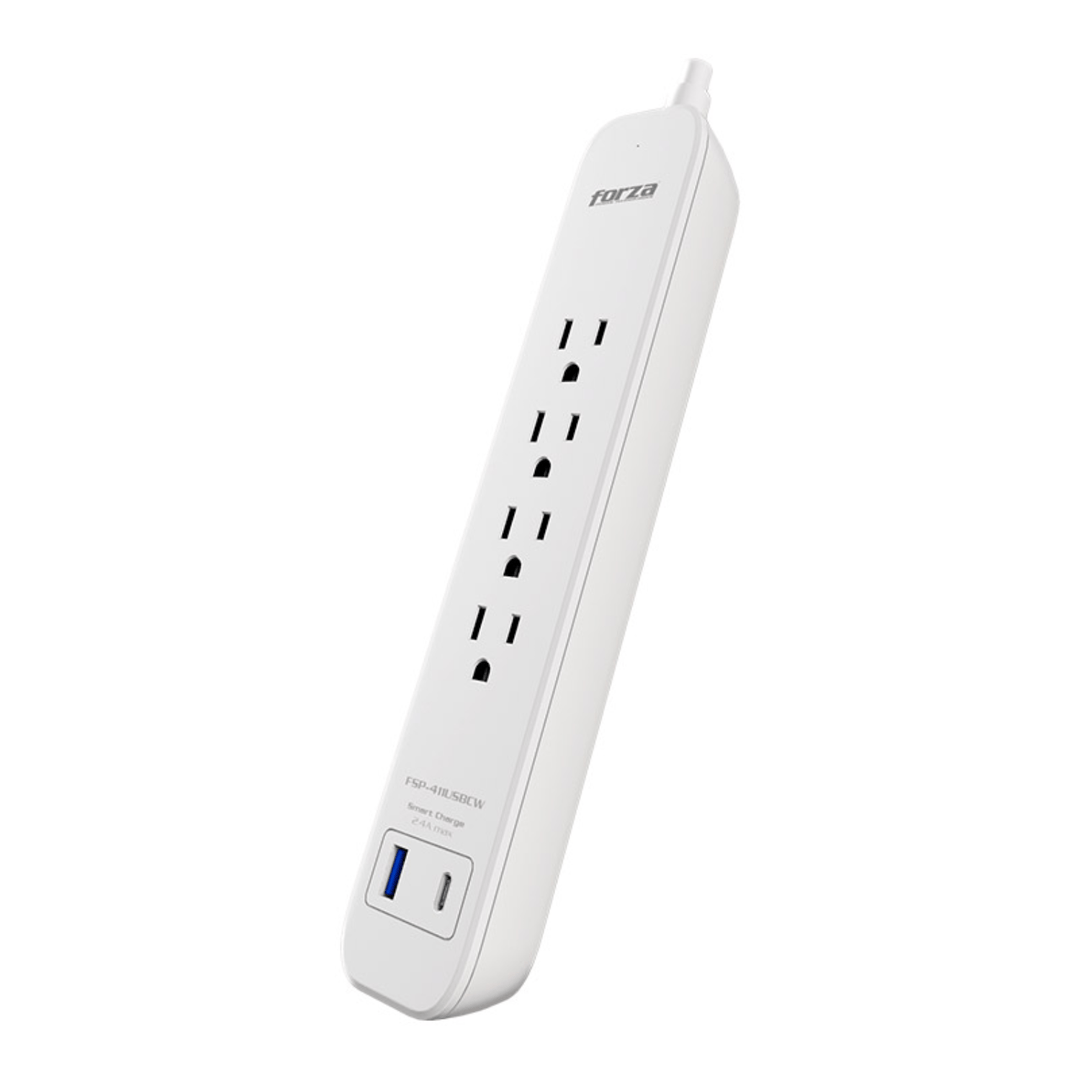 Protector de tensión Forza 1625W/1000J con 4 salidas 1-USBA, 1-USBC, 120V/240Va (FSP-411USBCW) - Achorao