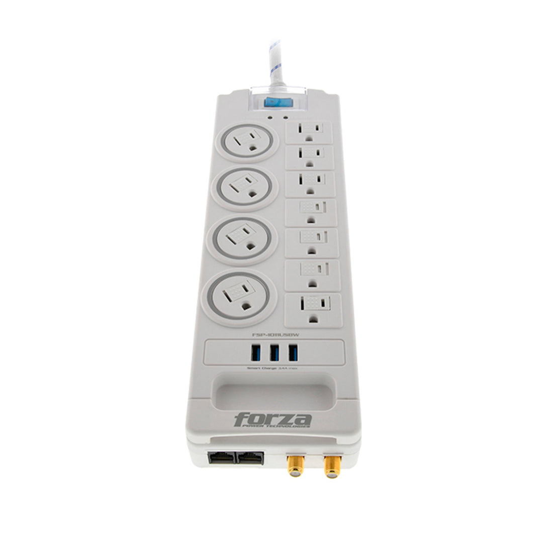 Supresor de picos Forza FSP-1011USBW, 1750w, RJ45 &amp; COAXIAL-120V/240V - Achorao