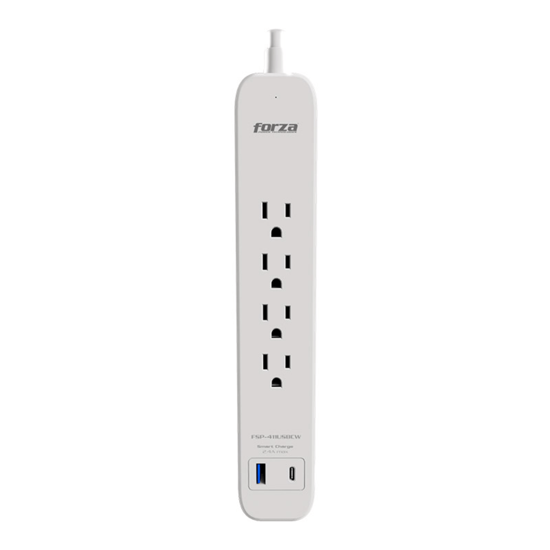 Protector de tensión Forza 1625W/1000J con 4 salidas 1-USBA, 1-USBC, 120V/240Va (FSP-411USBCW) - Achorao
