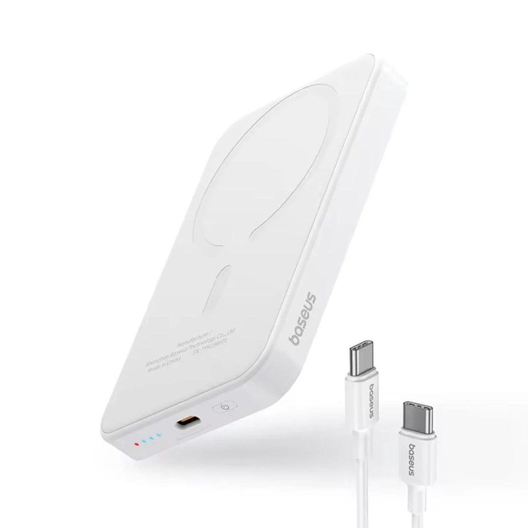 Mini PowerBank inalámbrico magnético Baseus, 10000 mAh, 20W Carga rápida, con cable tipo C, color Blanco