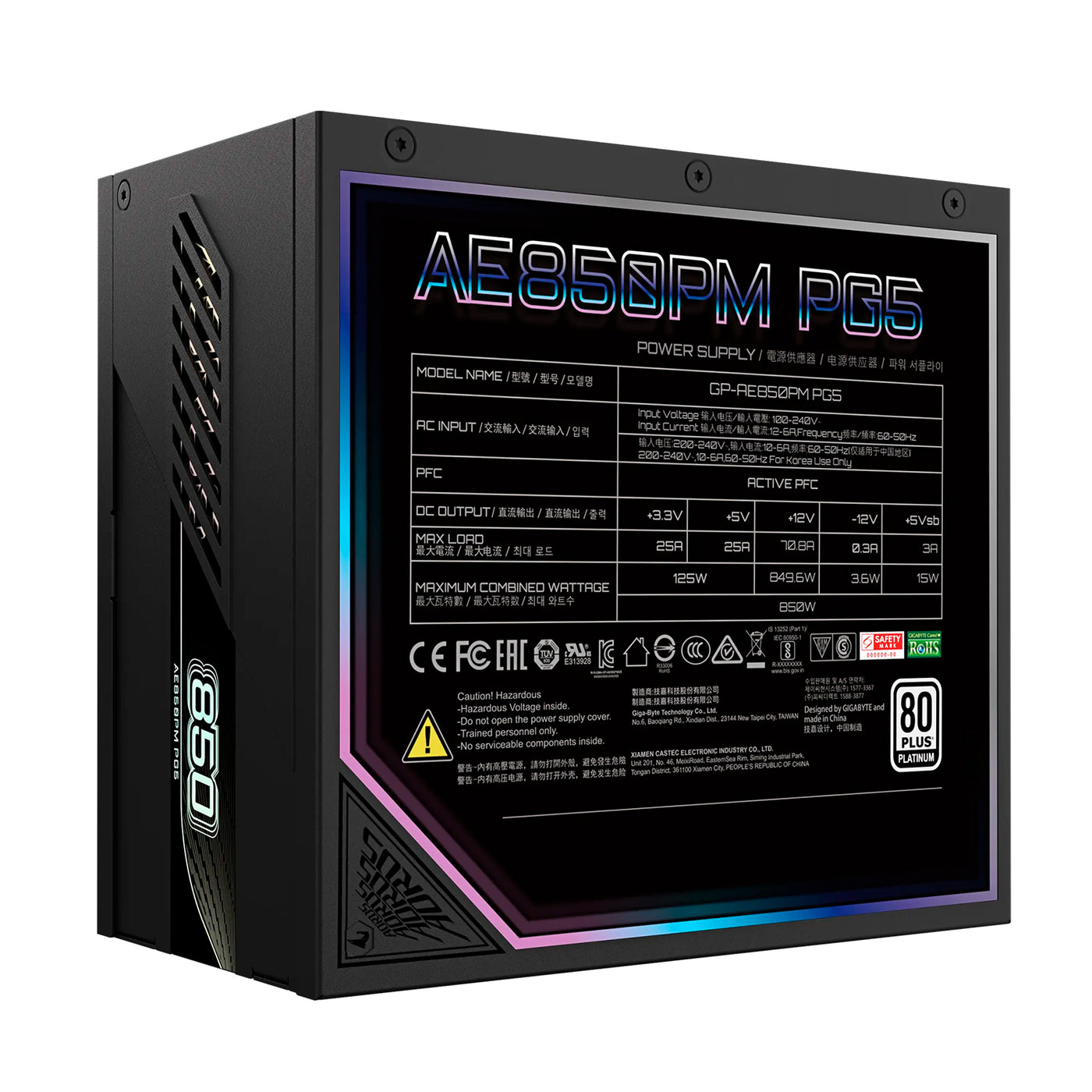 Fuente de poder Gigabyte GP-AE850PM PG5, 850W, 80 PLUS Platinium - Achorao