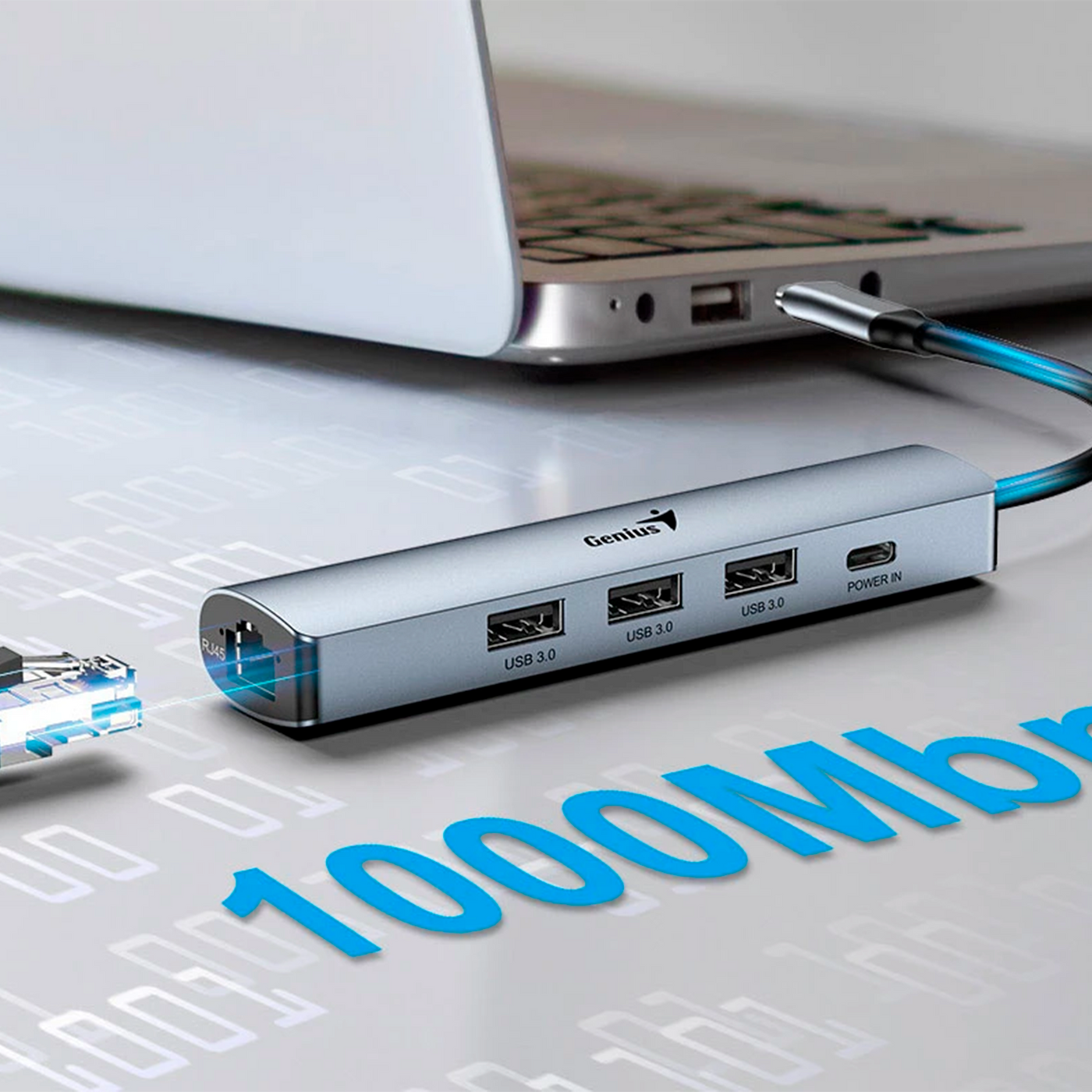 Adaptador Hub  usb-c Genius uh-545 gigabit ethernet 1-usb-c 3-usb-A - Achorao