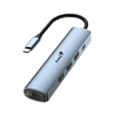 Adaptador Hub  usb-c Genius uh-545 gigabit ethernet 1-usb-c 3-usb-A - Achorao