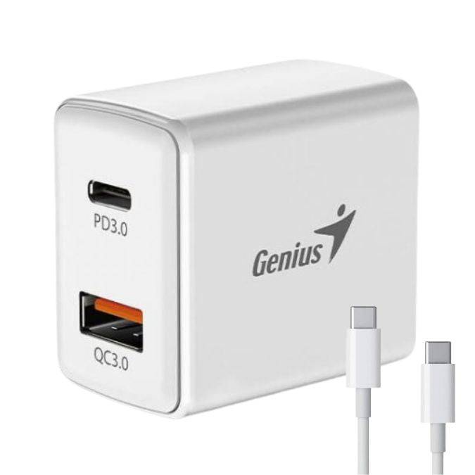 Cargador de pared Genius PD-20ACP 20w fast charge + cable Genius 3A usb-C a usb-C - Achorao