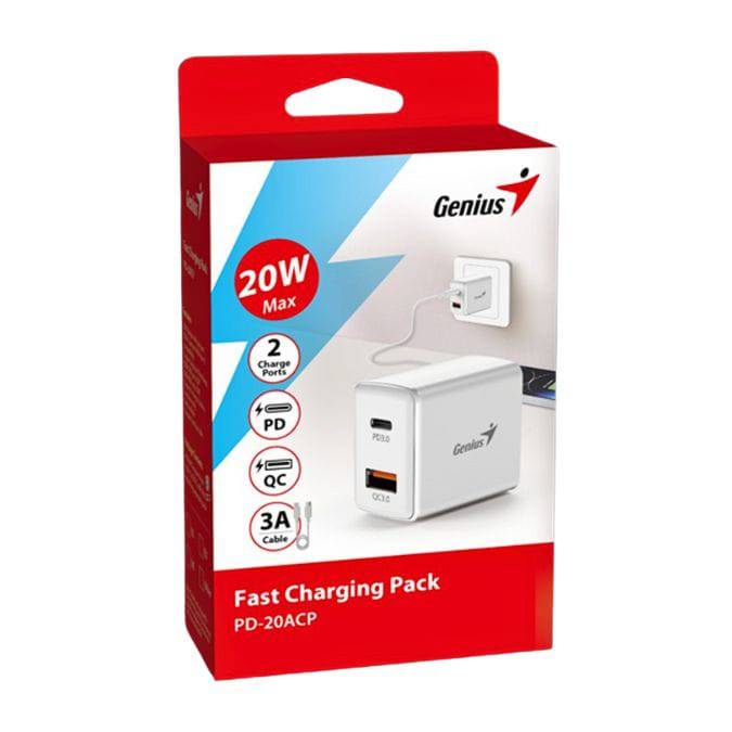 Cargador de pared Genius PD-20ACP 20w fast charge + cable Genius 3A usb-C a usb-C - Achorao