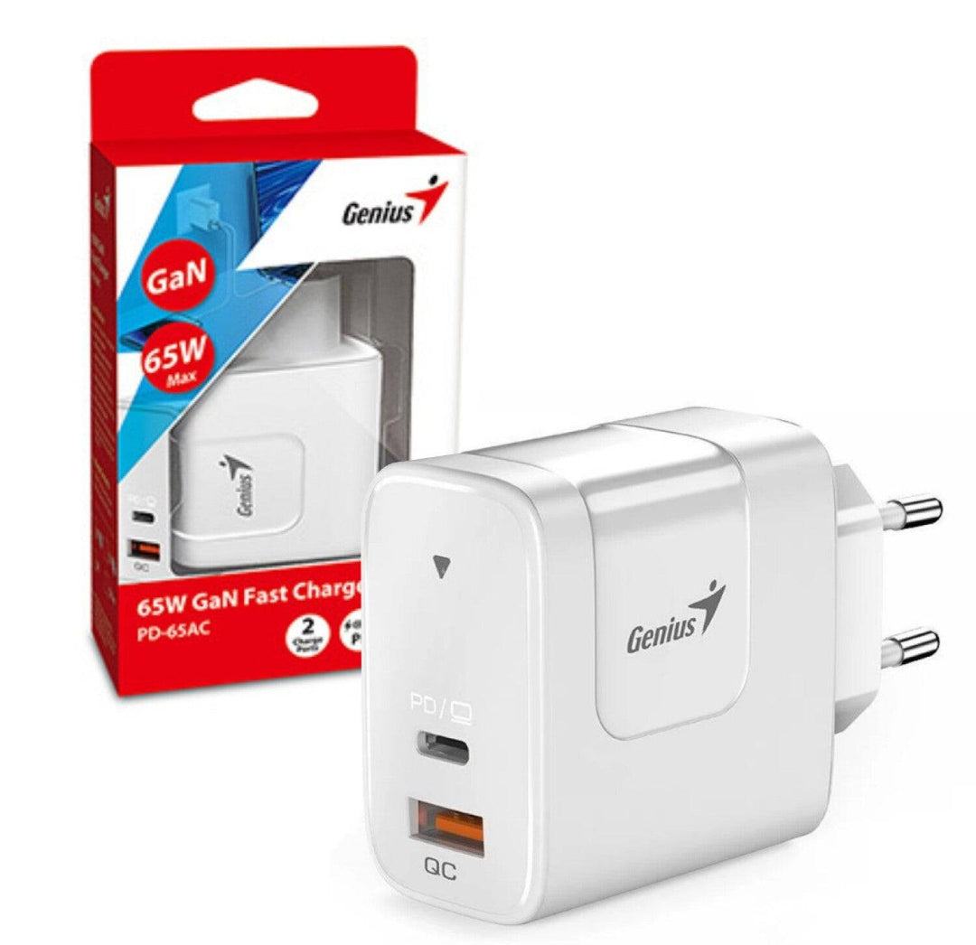 Cargador de pared genius PD-65AC 65w fast charge 1 usb-c 1 usb-A - Achorao