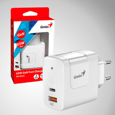 Cargador de pared genius PD-65AC 65w fast charge 1 usb-c 1 usb-A - Achorao