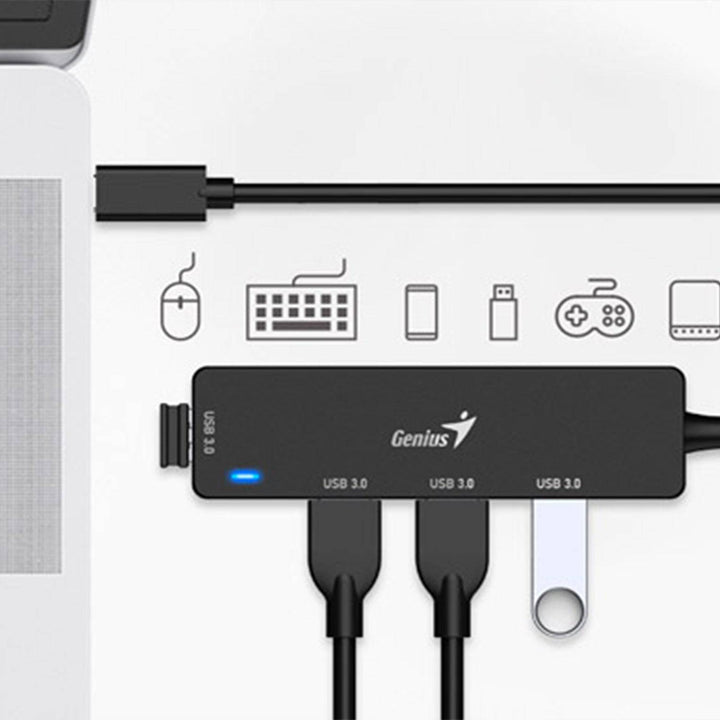 Adaptador Hub USB-C Genius UH-400 4 USB-A 3.0 Negro - Achorao